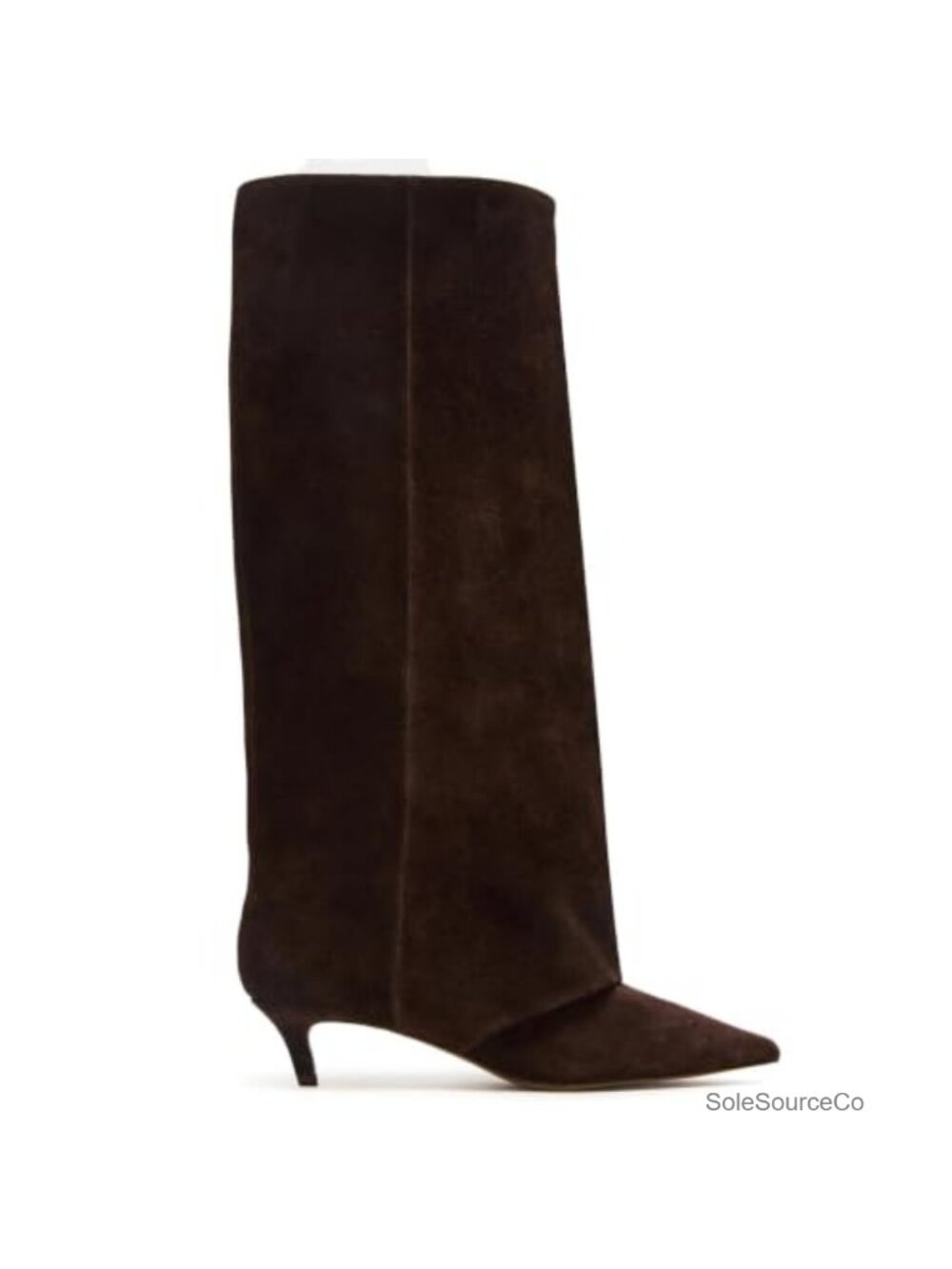 Suede Knee High Boots Pointed Toe Kitten Heel Pull On Women's